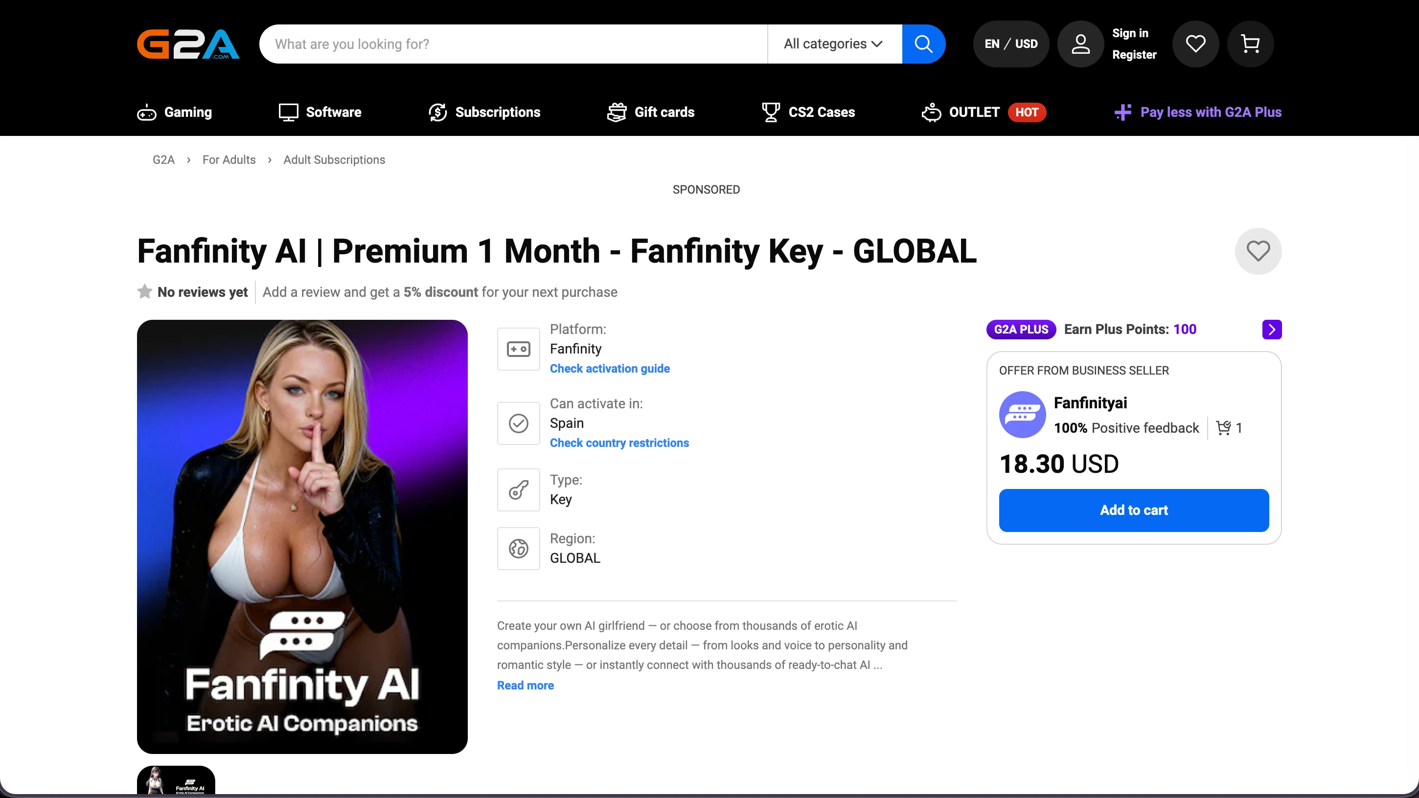 Fanfinity plan on the G2A marketplace