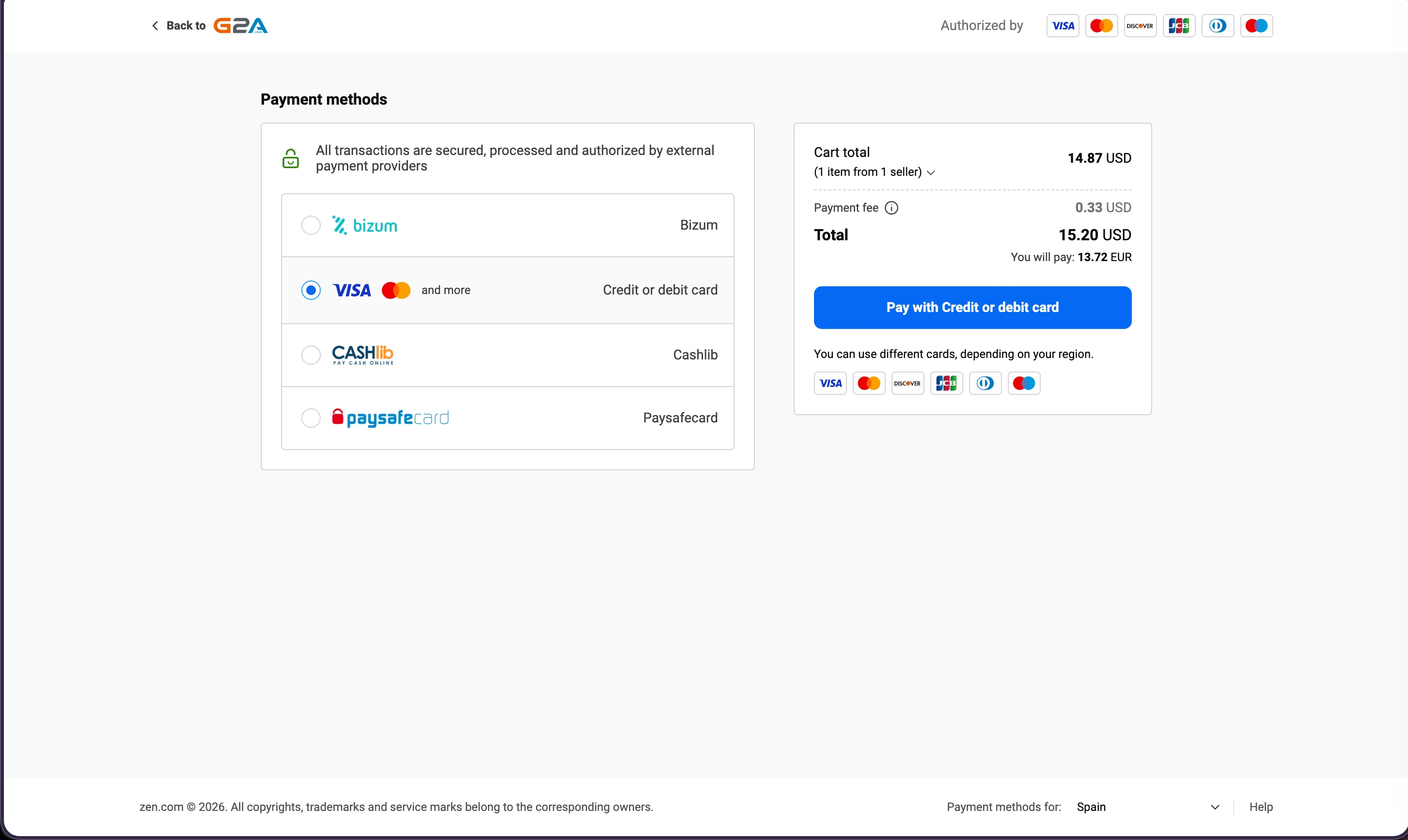 G2A payment methods